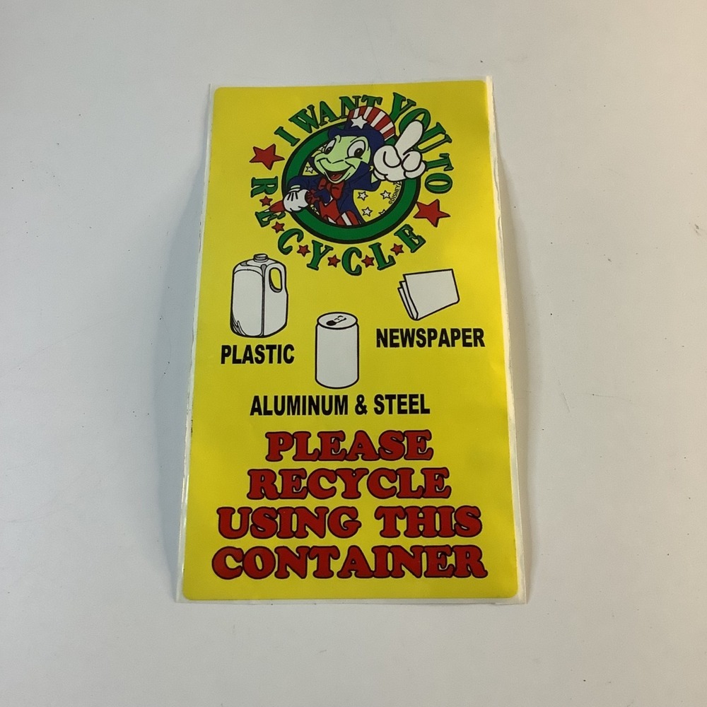 Disney Resort Room Jiminy Cricket Recycling Stickers Trash Can Decal Prop